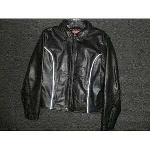 Black Interstate Leather Motorcycle Jacket Woman's Large Reflective Quilt Lined
